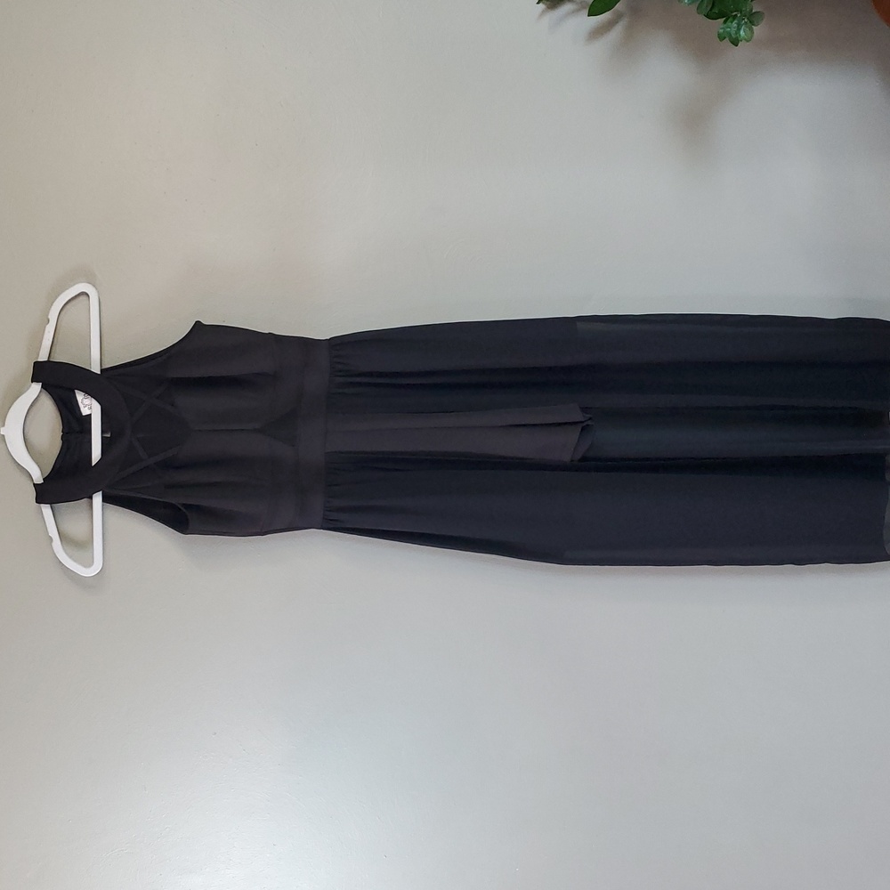 Sweet Storm Blk Jumpsuit W/ Sheer Overlay & Halter Neckline. Medium